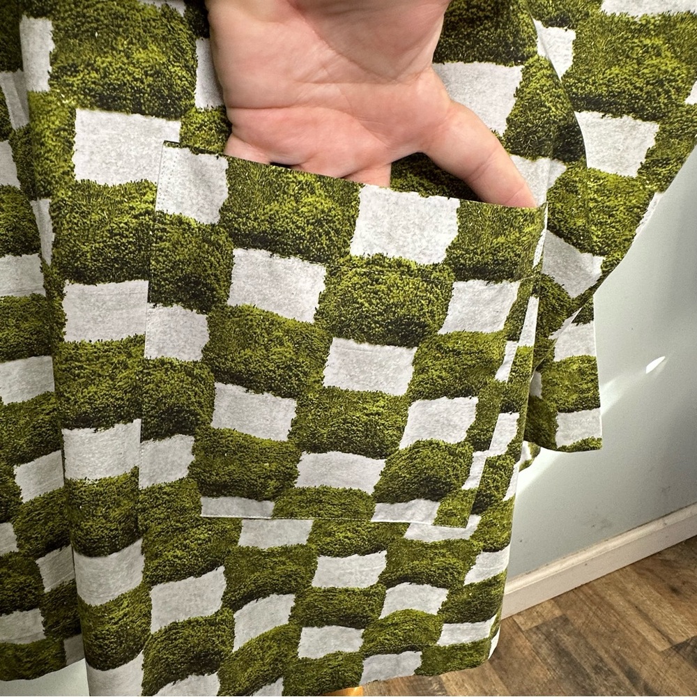 Unknown Brand Green Grass Checkered Print Oversized Kaftan Poncho Dress O/S - Picture 8 of 14